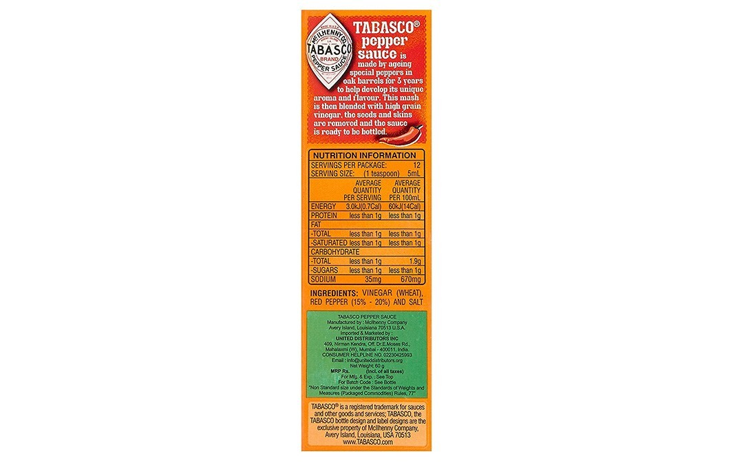 Tabasco Red Pepper Sauce    Bottle  60 millilitre